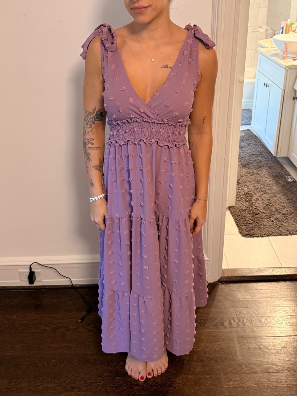 Women's Lavender Tie-Shoulder Maxi Dress